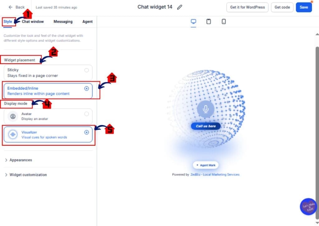 Voice AI Widget GHL Style tab inside Chat Widget settings