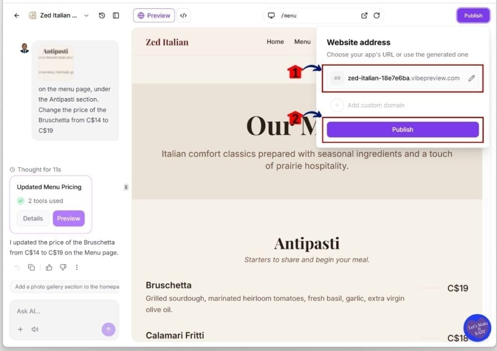 AI Studio Builder - Set the Website Domain and URL Before Publishing