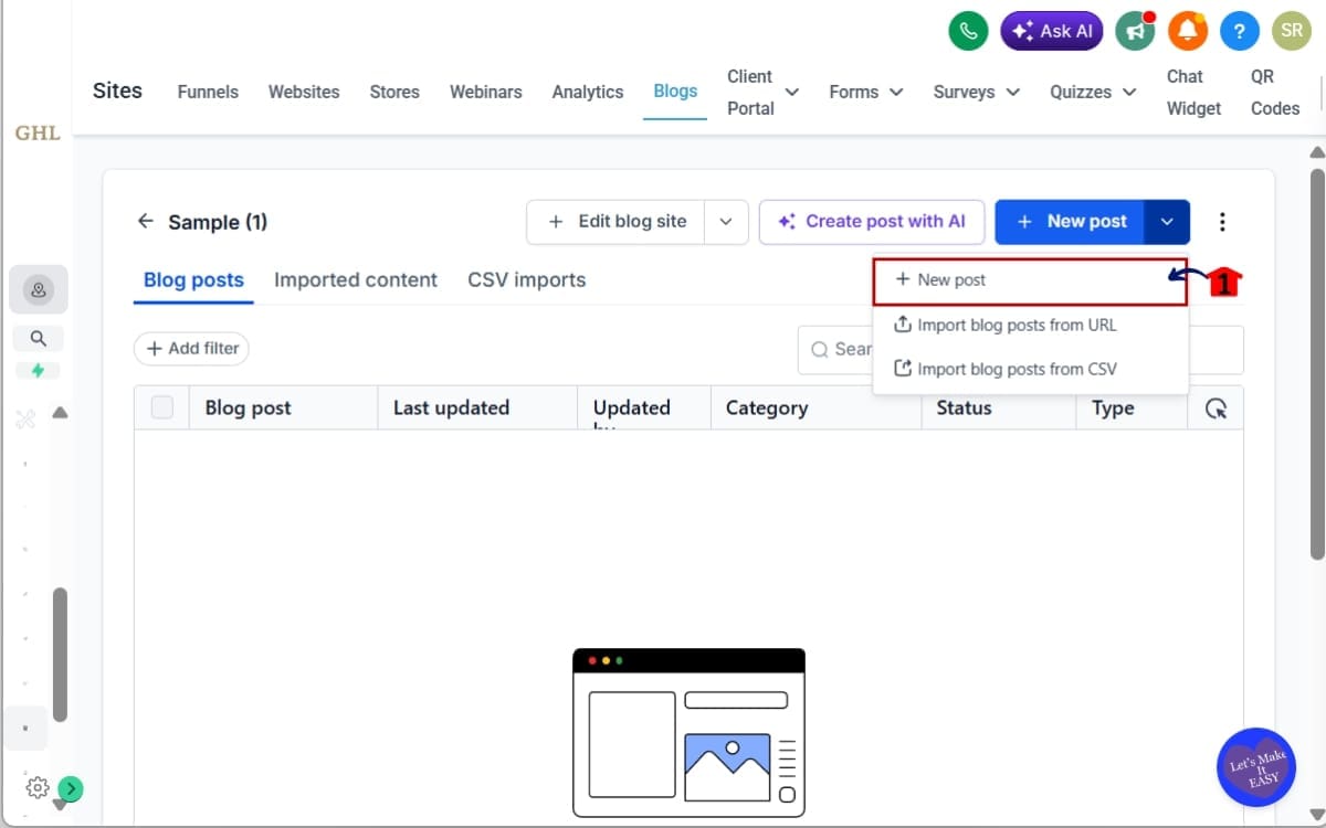 GHL Blog Image SEO
 - Create a New Blog Post in the Blog Section