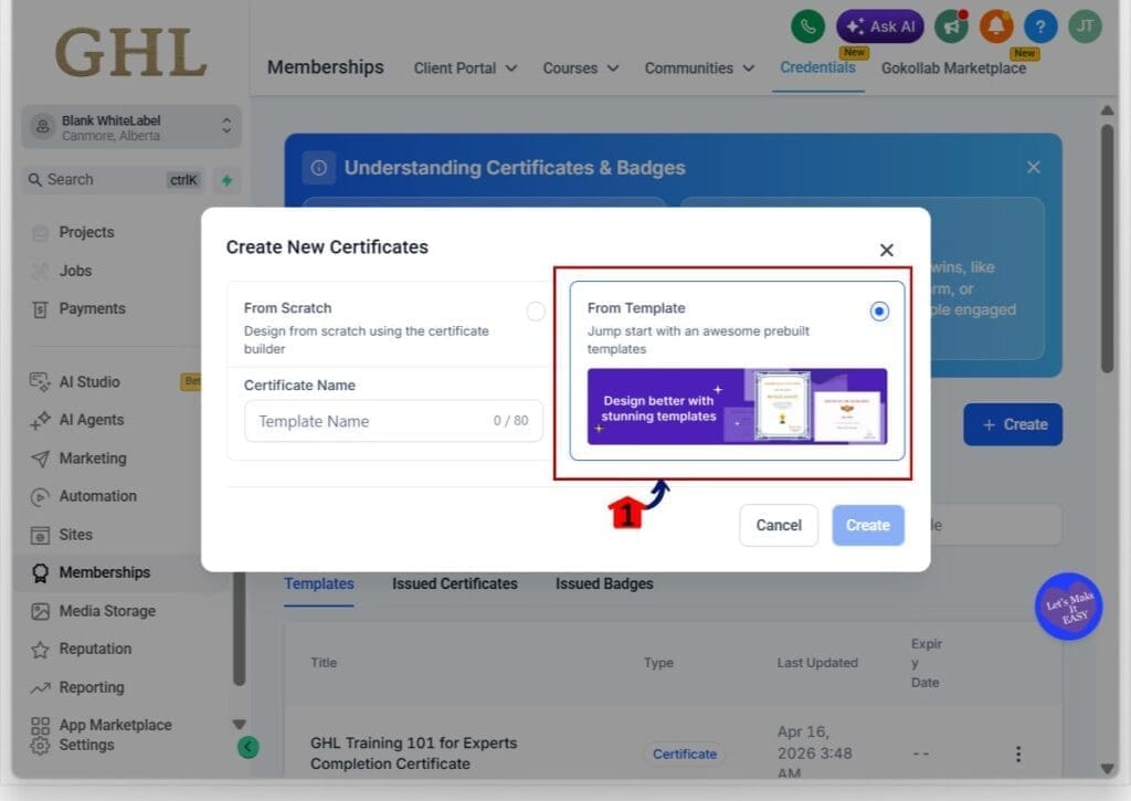 gohighlevel certificate editor shortcut - template