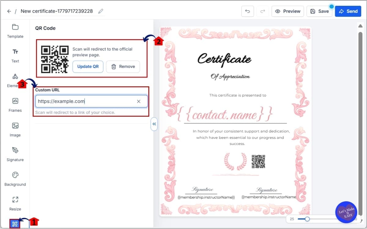Certificate QR Codes
- Add the Certificate QR Code Element