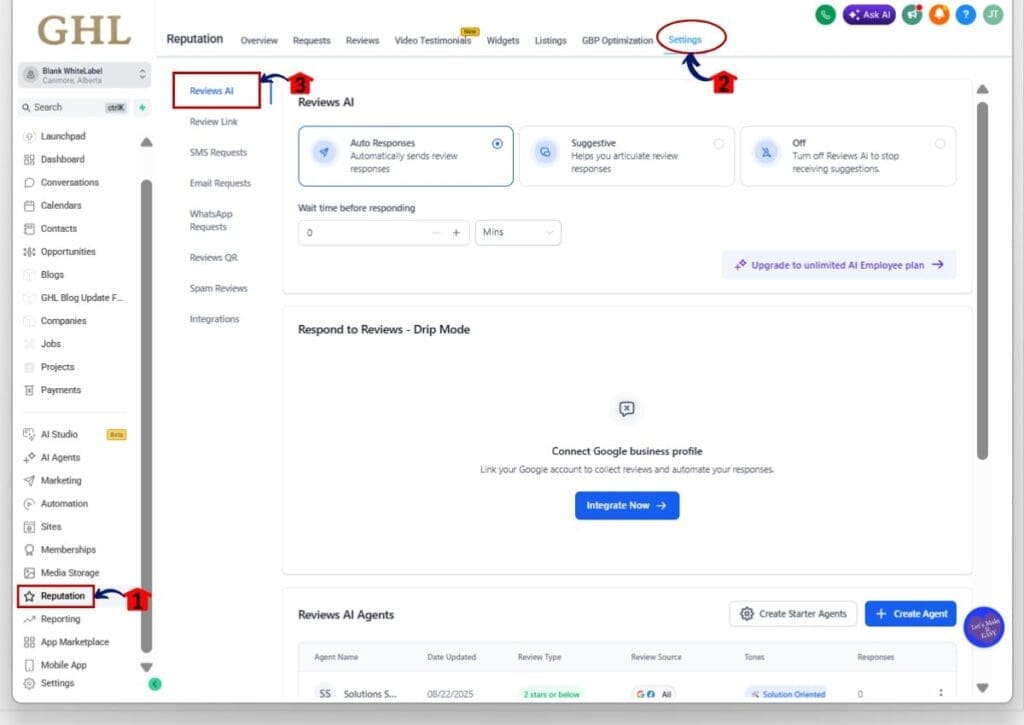 how to use ghl facebook review replies