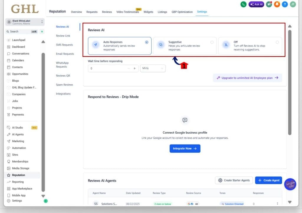 ghl facebook review replies - AI