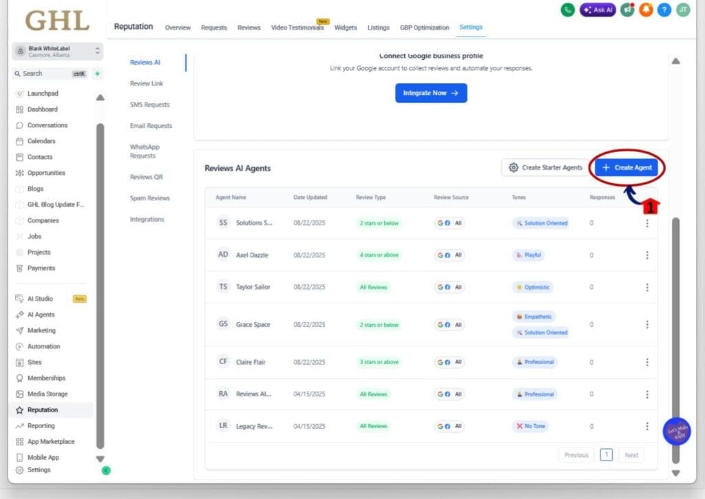 GoHighLevel facebook replies - create