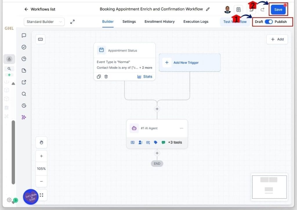 AI Appointment Confirmation - Publish and Save Your Workflow