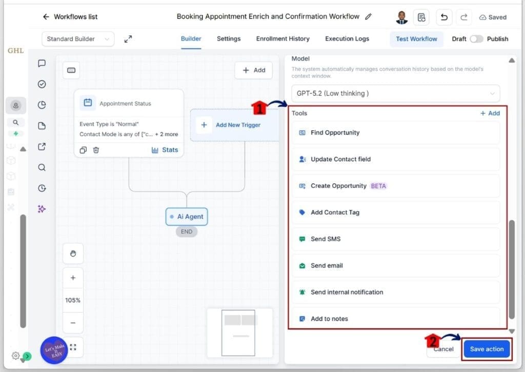 GoHighLevel AI Appointment Confirmation - Add Additional Tools Before Saving
