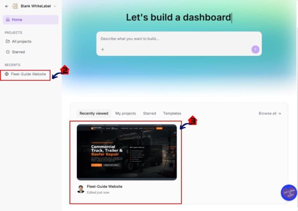 GoHighLevel Inactive Project Pages project list view
