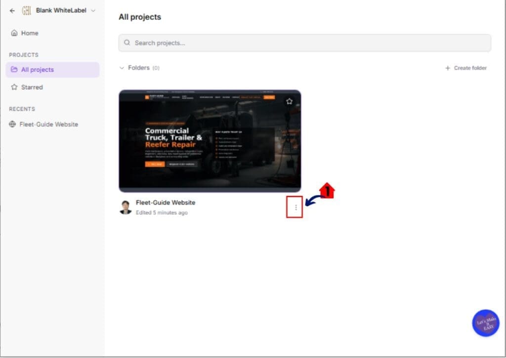 Delete project to trigger Inactive Project Pages in GHL