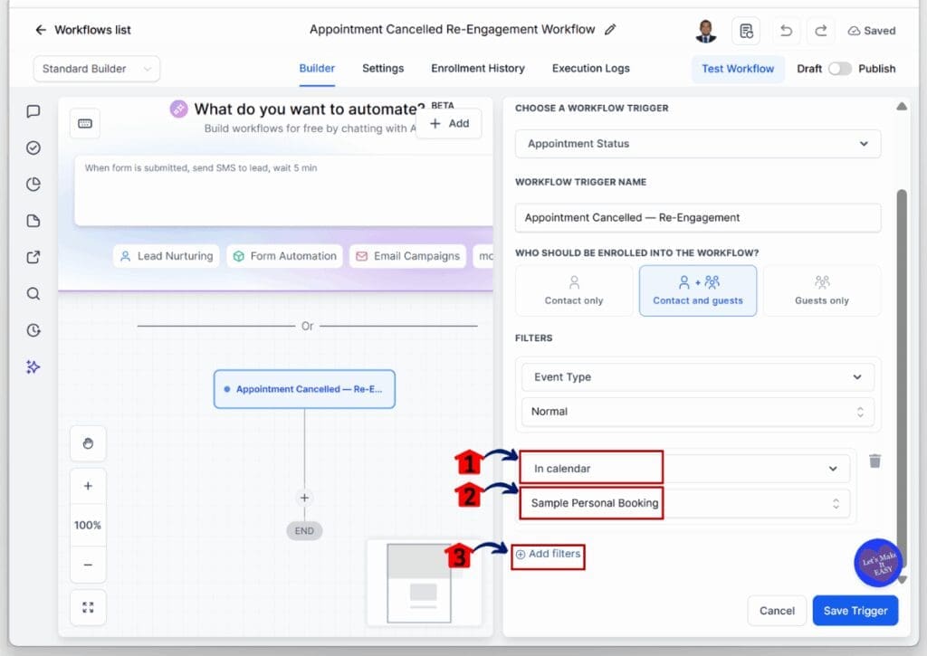 GHL Appointment Cancellation Workflow - Set the Booking Calendar Filter