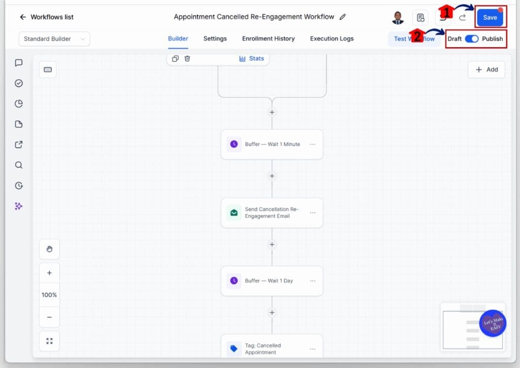 Appointment Cancellation Workflow - Publish and Save the Workflow