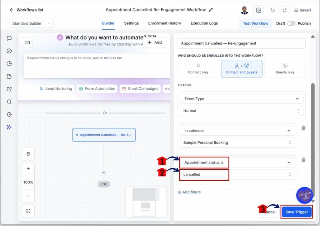 GoHighLevel Appointment Cancellation Workflow - Filter the Cancelled Appointment Status
