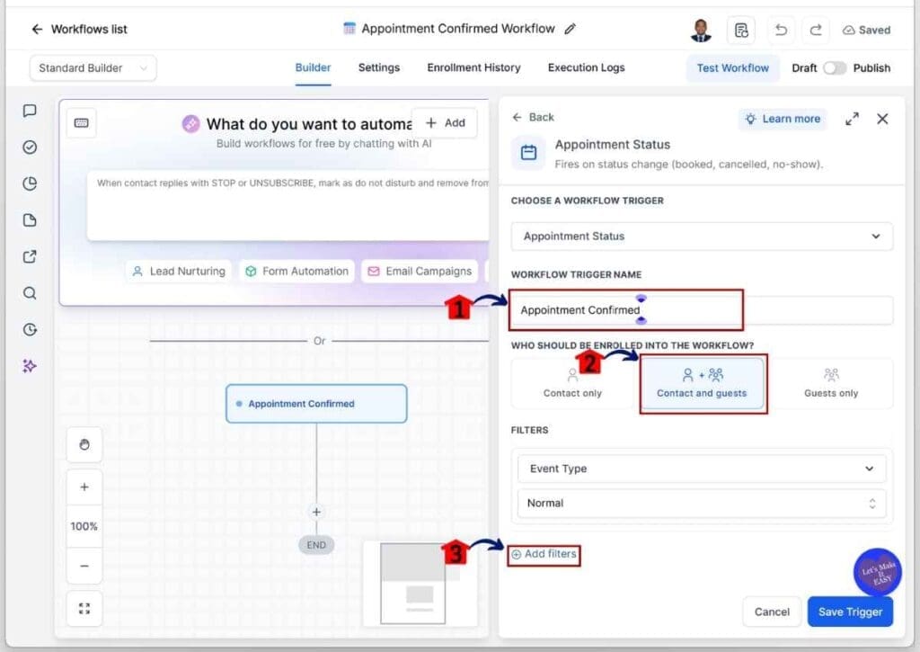 ghl-appointment-intake-form-filter Appointment Intake Form - Rename the Trigger, Set Allowed Enrollees, and Add a Filter