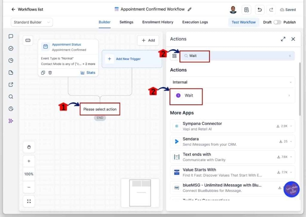 ghl-appointment-intake-form-wait-minute Appointment Intake Form - Search for and Add the Wait Action Element