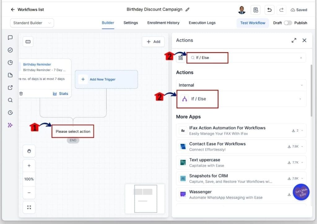 ghl-birthday-email-automation-if-else GoHighLevel Birthday Email Automation - Add the If / Else Action Element