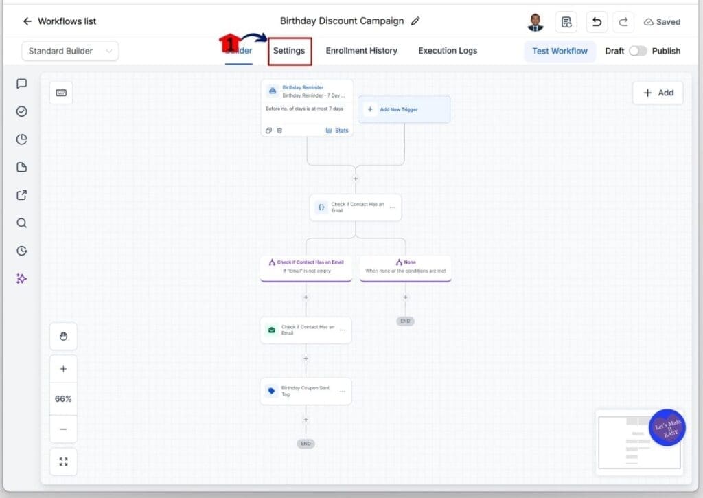 ghl-birthday-email-automation-settings Birthday Email Automation - Open the Workflow Settings