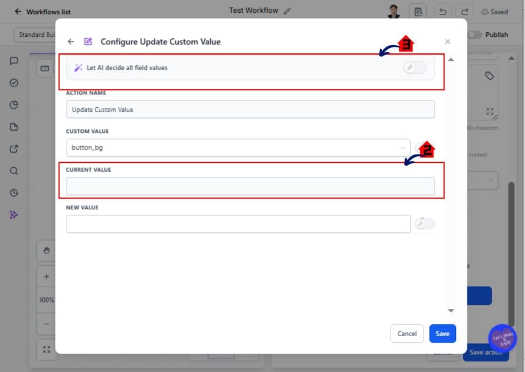GHL Dynamic Custom Values – Configure the Custom Value field