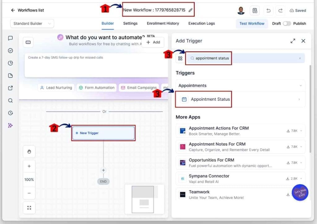 GHL No-Show Recovery - Set the Appointment Status Trigger After Renaming Your Workflow