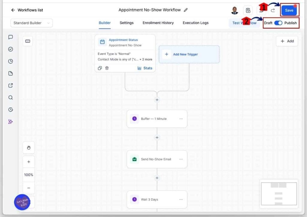 GoHighLevel No-Show Recovery - Publish and Save Your Workflow