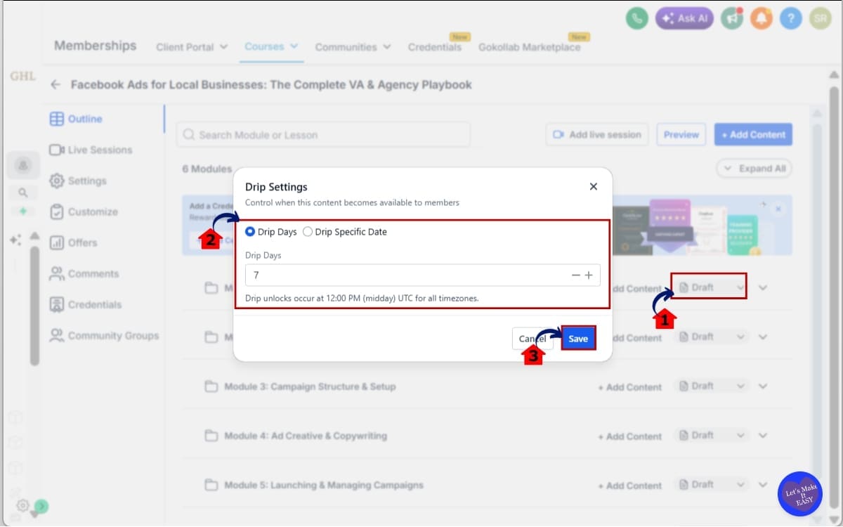 GoHighLevel AI Course Builder
 - Configure Course Settings Structure