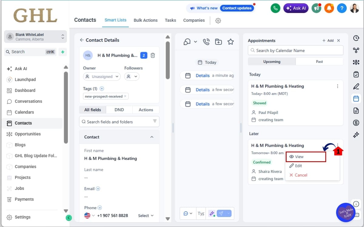 GoHighLevel Appointment Management System
- Click the view button