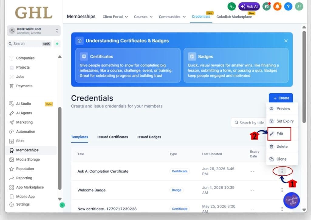 ghl certificate downloads - open 