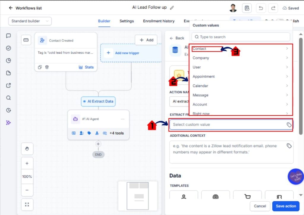 ghl-ai-data-extractor-03 AI Workflow Data Extraction in GoHighLevel – Select the Input Source