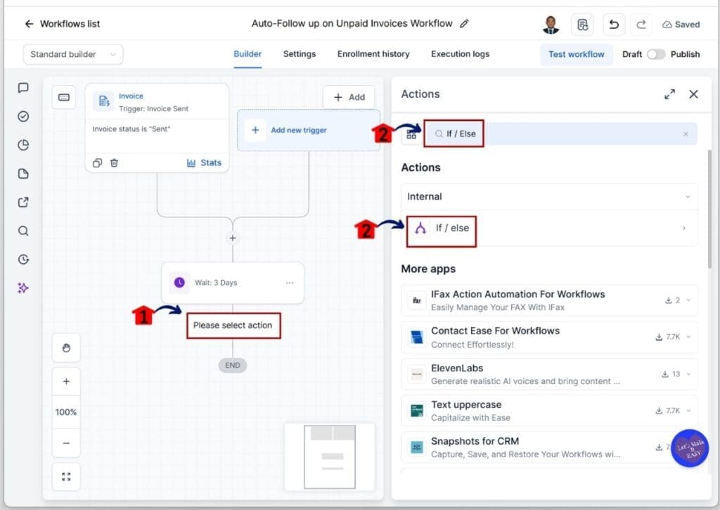 ghl-automated-invoice-reminders-if-else GoHighLevel Automated Invoice Reminders - Add the If / Else Action Element