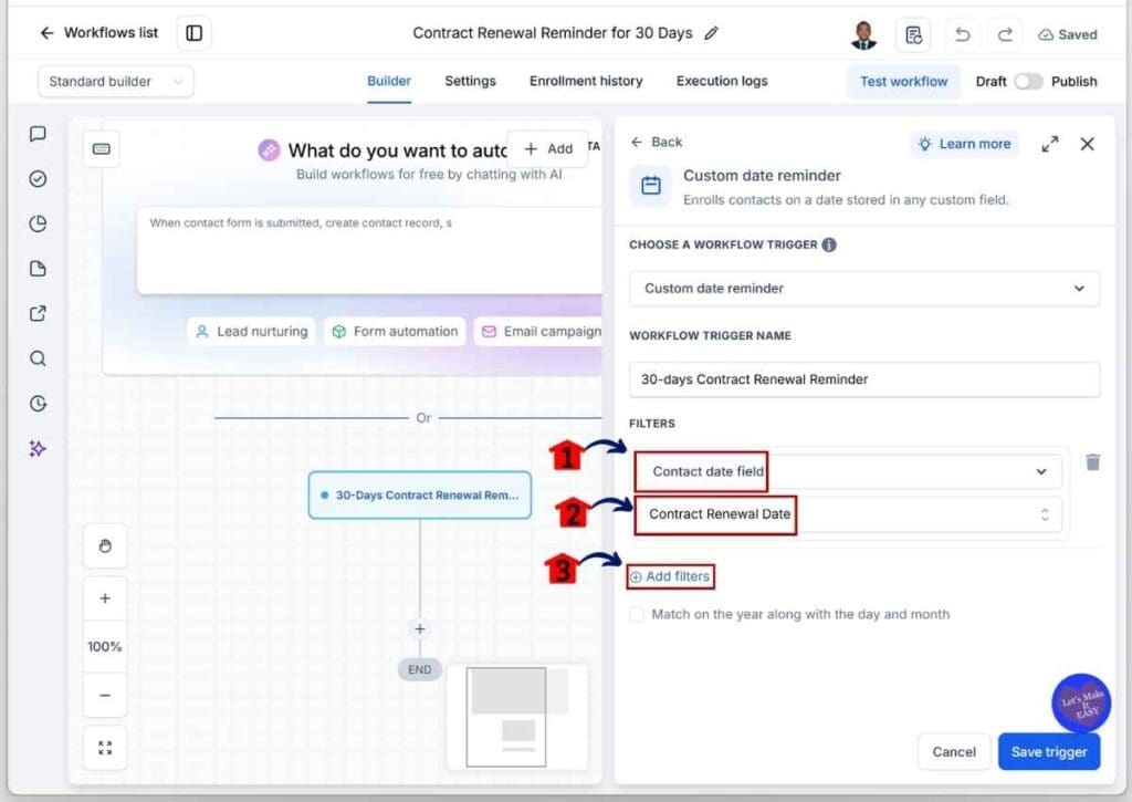 GHL Contract Renewal Reminders - Add the Contact Date Field to the First Filter Before Adding Another Filter