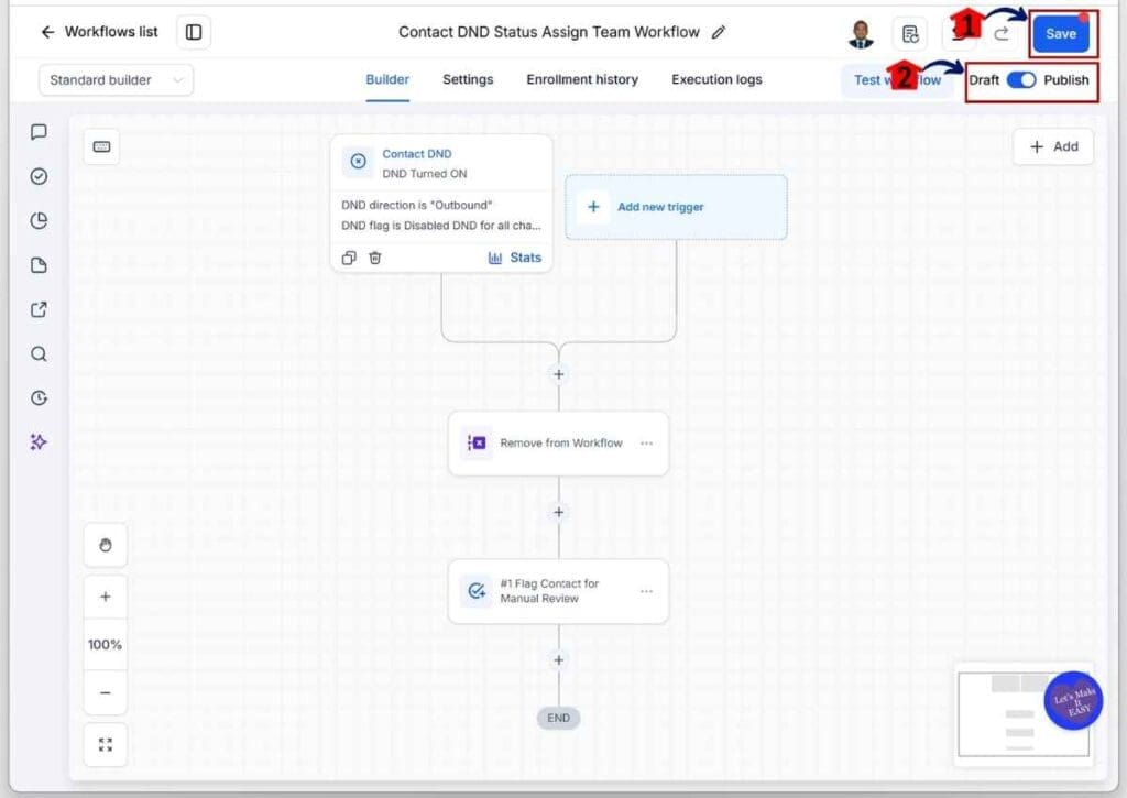 ghl-dnd-contact-workflow-publish-save GHL DND Contact Workflow - Publish and Save Your Workflow