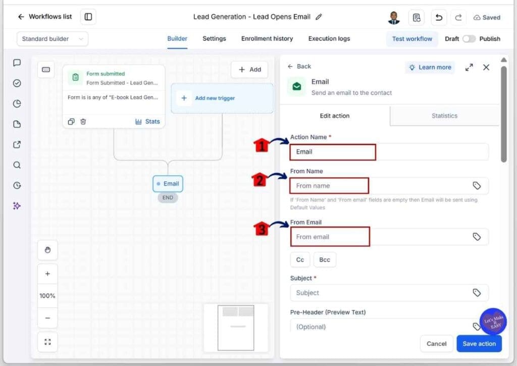 Email Open Automation - Set the Sender Name, Email Address, and Subject Line