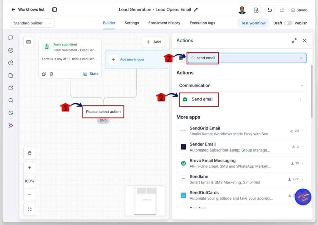 GoHighLevel Email Open Automation - Search for and Add the Send Email Action Element