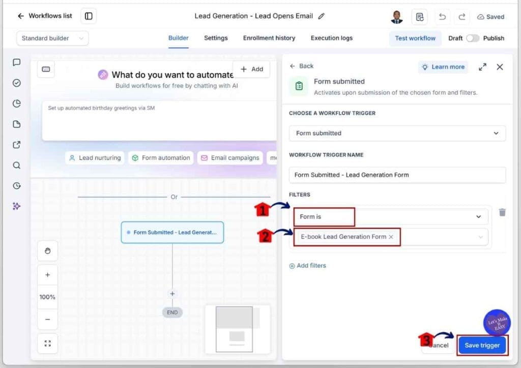 Email Open Automation - Rename the Form Submitted Trigger and Add a Filter