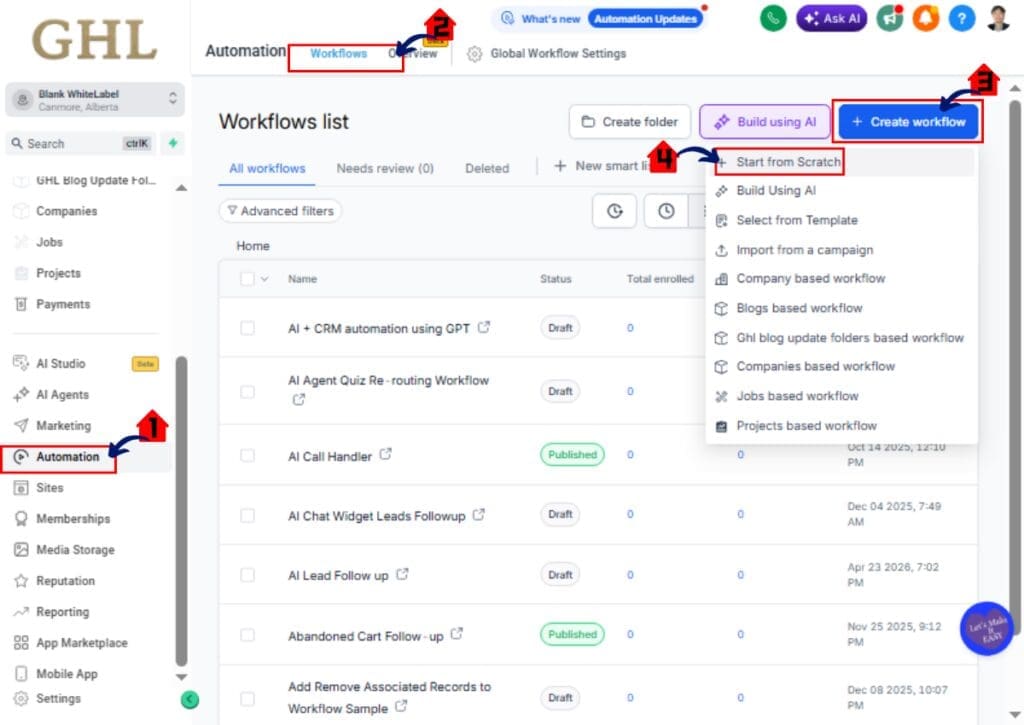 Ghl accessing workflow creating from scratch