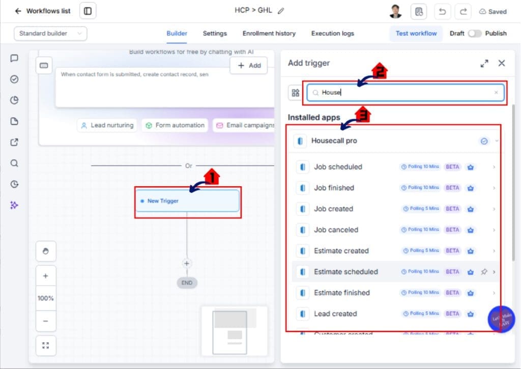 GoHighLevel Service Business Automation Add a Housecall Pro Trigger or Action