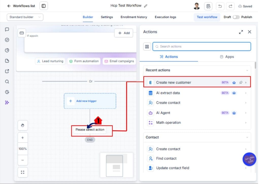 GoHighLevel Service Business Automation Configure Create New Customer Action