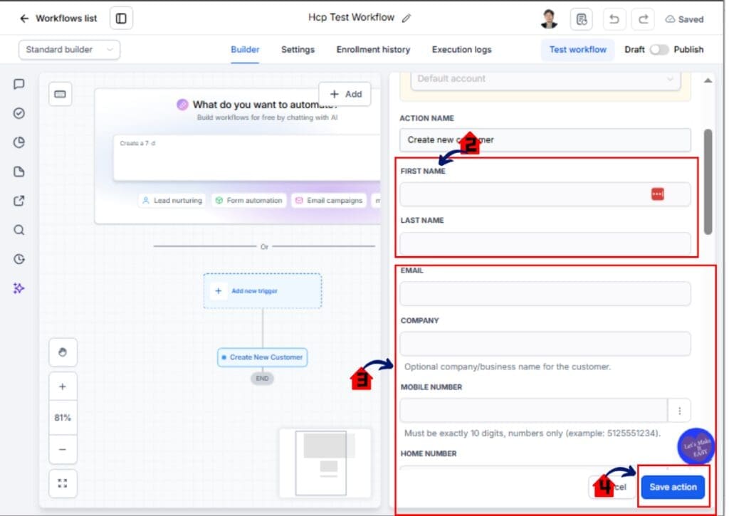 GoHighLevel Service Business Automation Configure Create New Customer Action