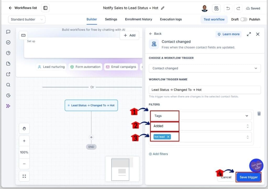 ghl-lead-alert-automation-contact-details-change GHL Lead Alert Automation - Set Your Contact Change Filter Before Saving the Trigger