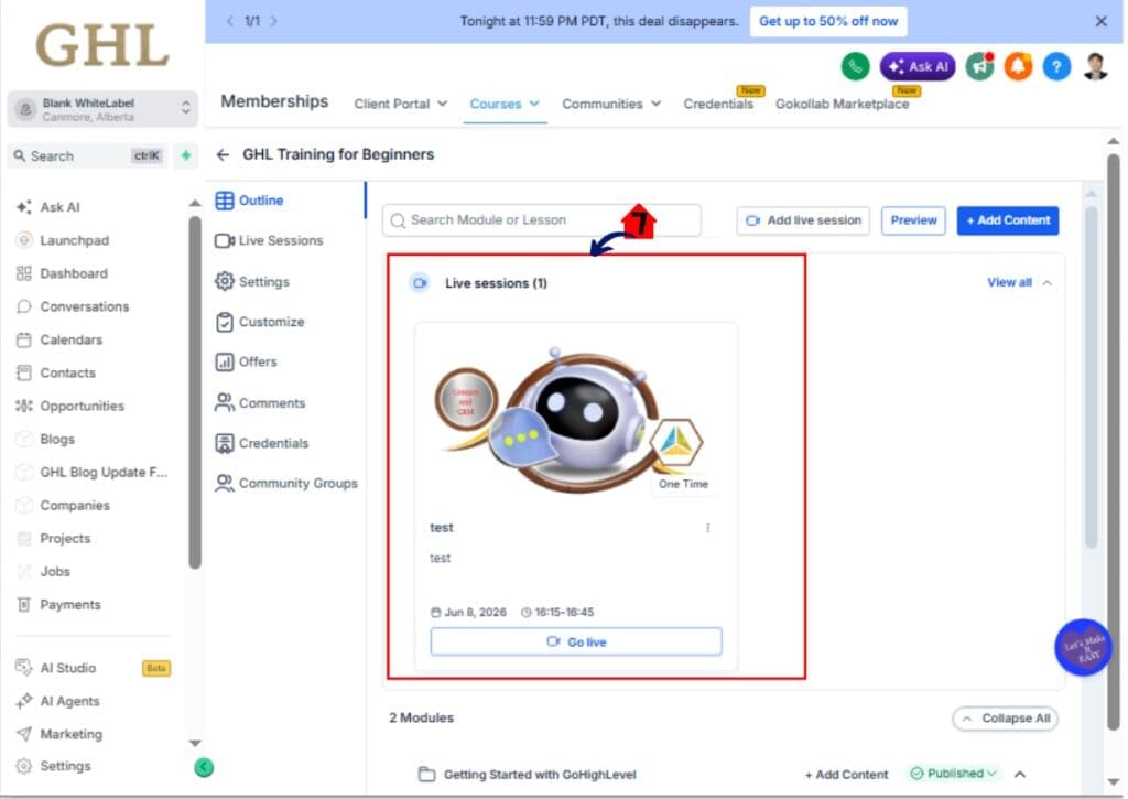 GoHighLevel Live Course Sessions – Access and download session recording