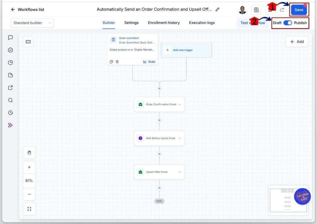 GHL Post Purchase Automation - Publish and Save Your Workflow