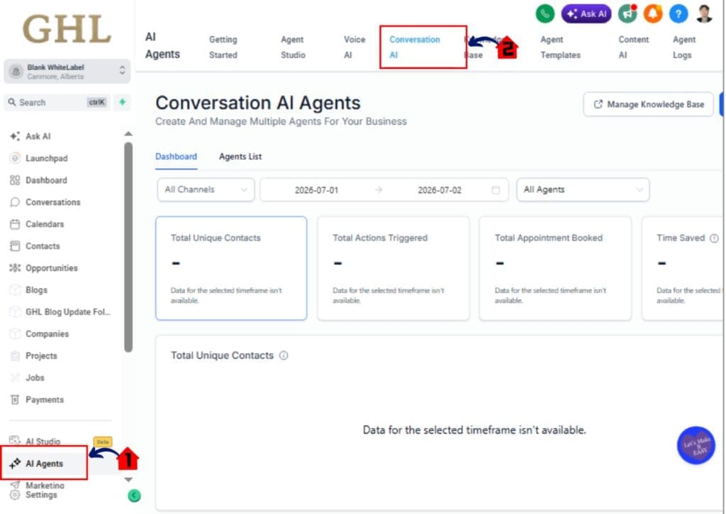 GoHighLevel Conversation AI – Access the Conversation AI page