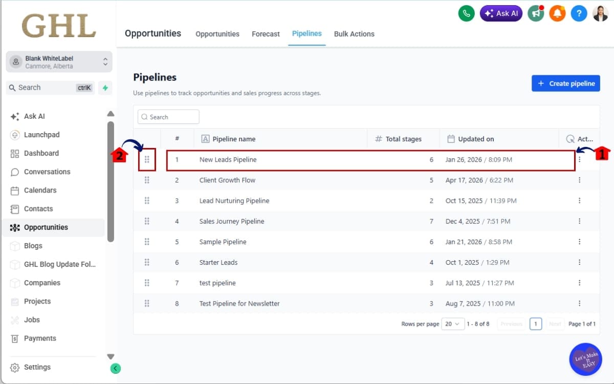 Pipeline Order Management
 - Reorder Pipelines Using Drag and Drop