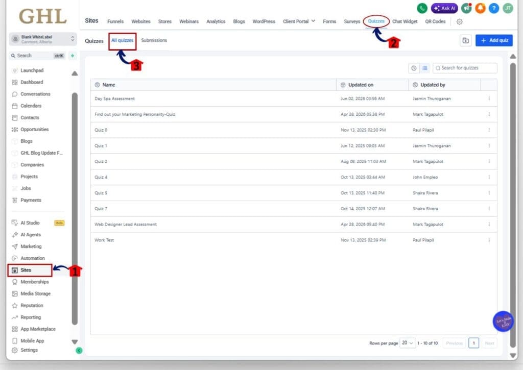 how to use quiz results builder