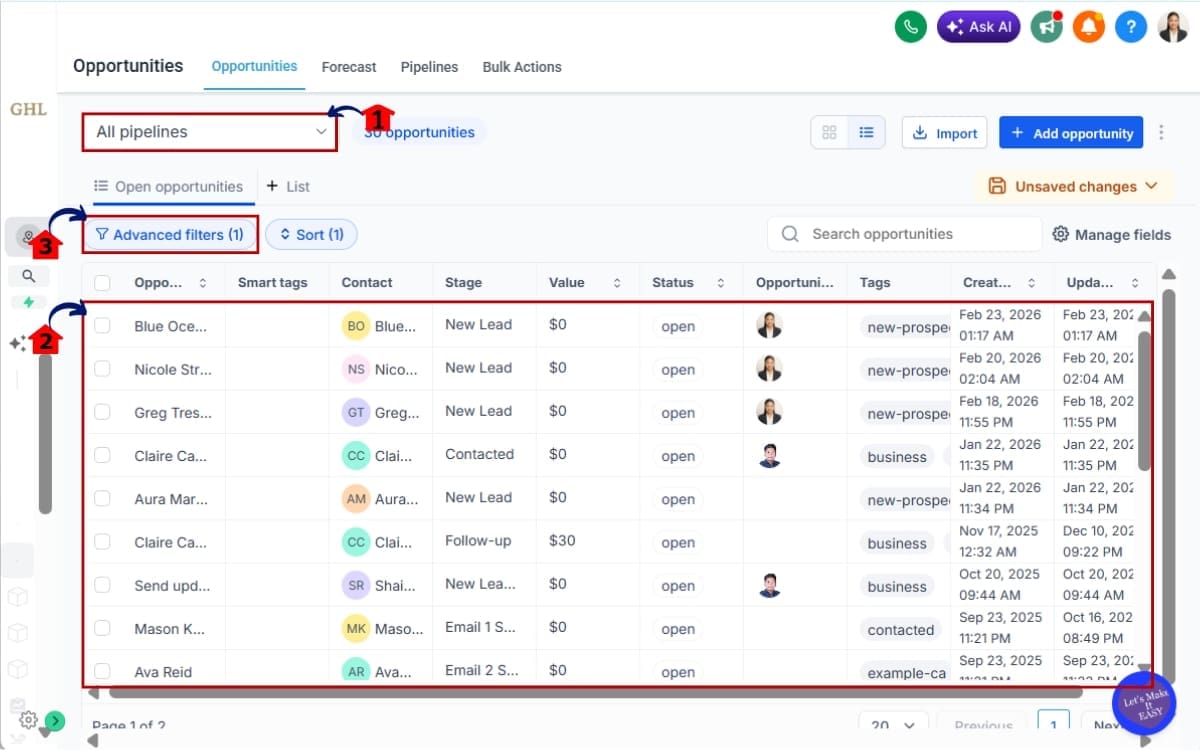 GHL Sales Pipeline Management
 - Select All Pipelines in Dropdown