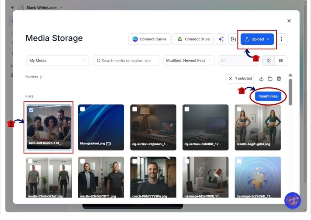 gohighlevel ai media library - select