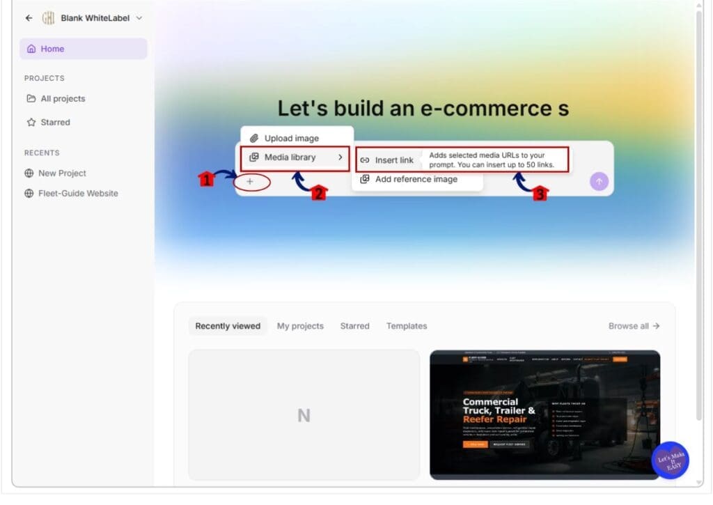 ai media library - insert link