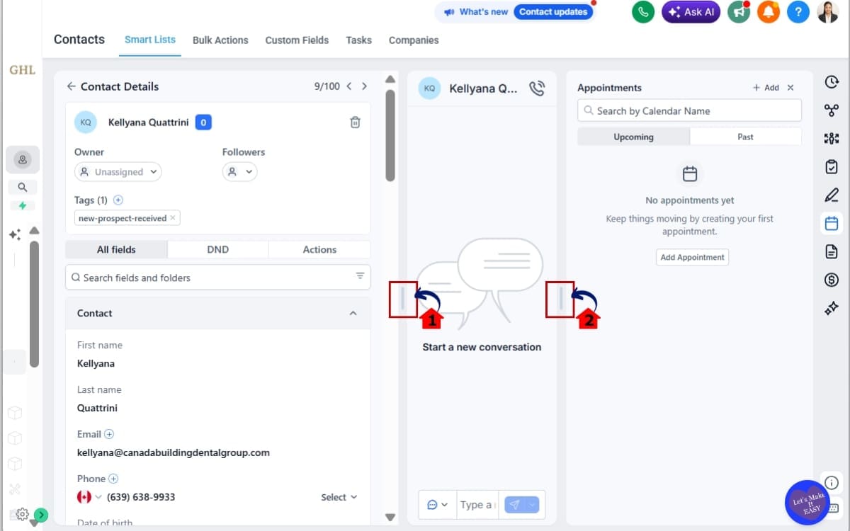 Contact Page Customization
 - Resize the Contact Panels