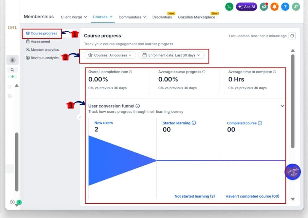 course-progress-analytics-step02 ghl course progress analytics - dashboard