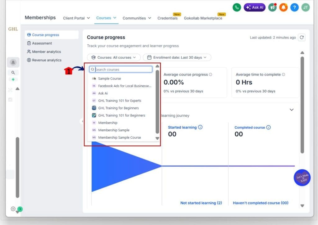 course-progress-analytics-step03 gohighlevel course progress analytics - review