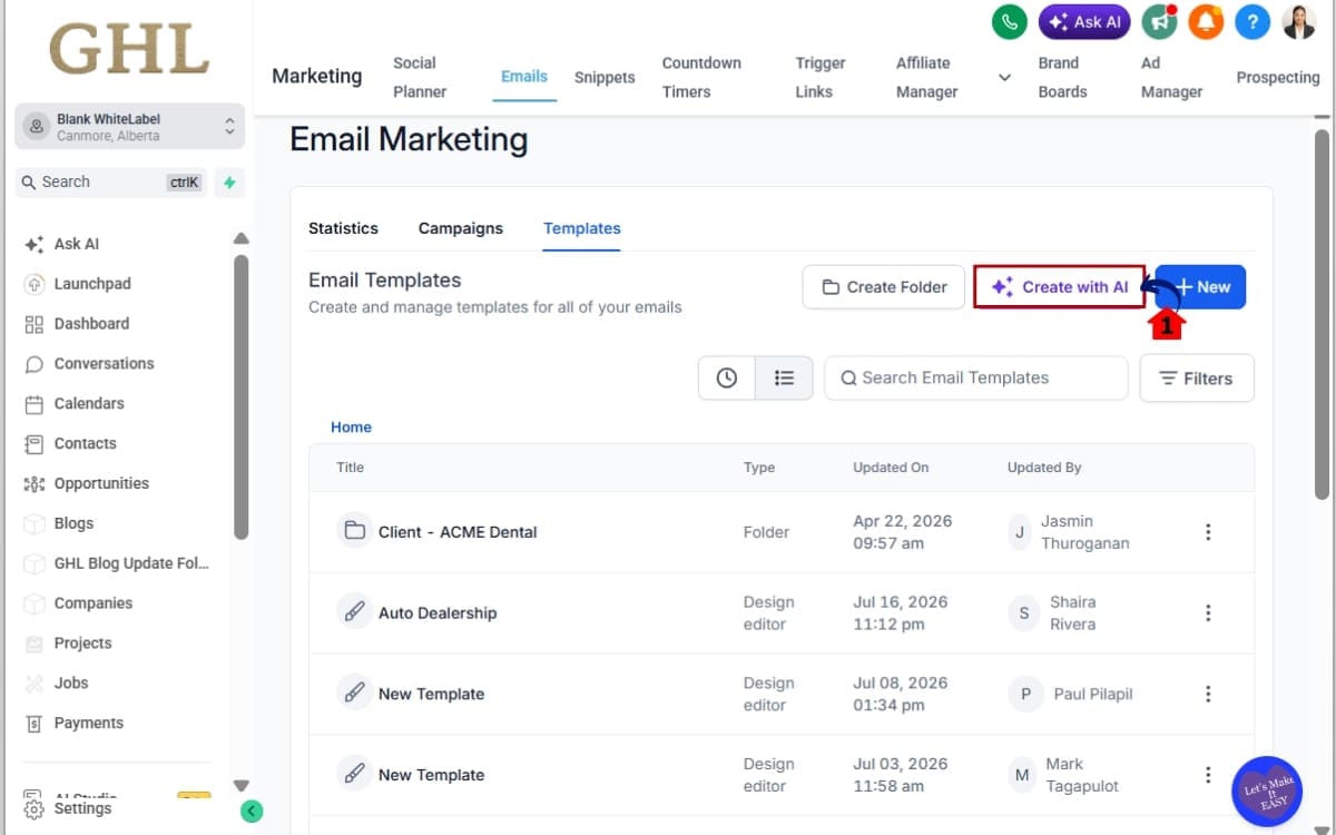 GHL Email AI Templates
- Open a New Email AI Template