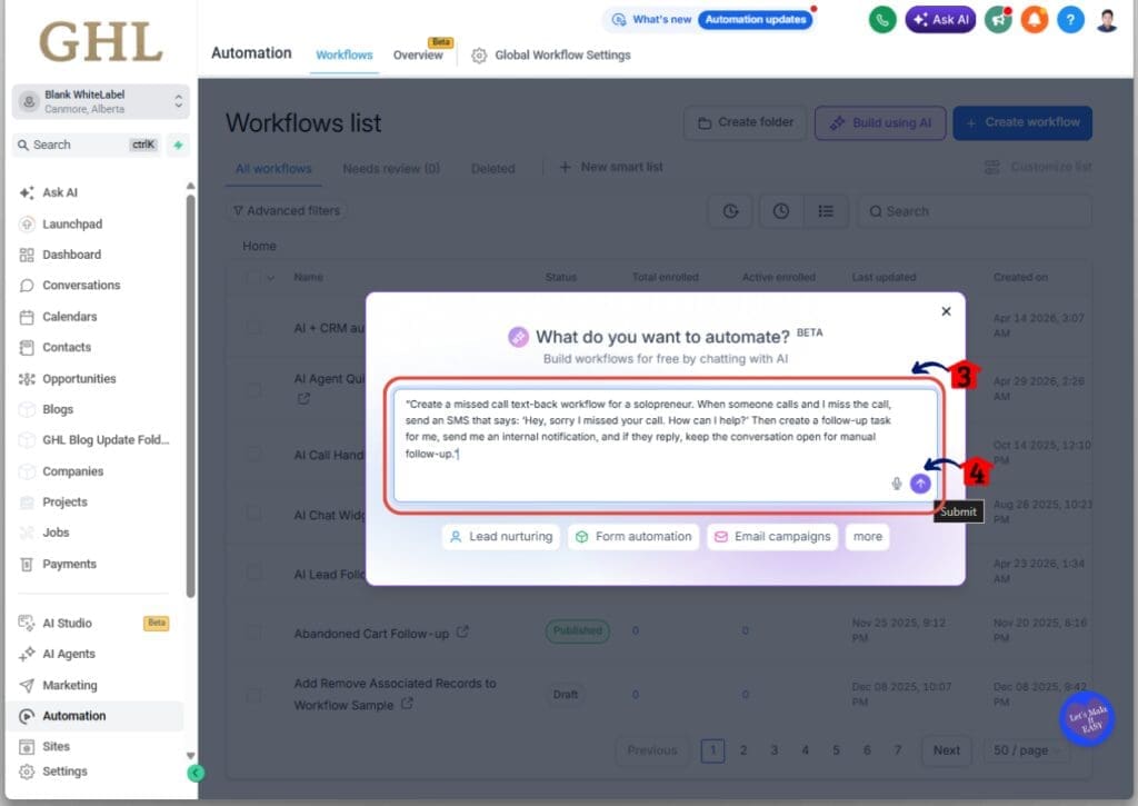 Enter Prompts in Workflow AI